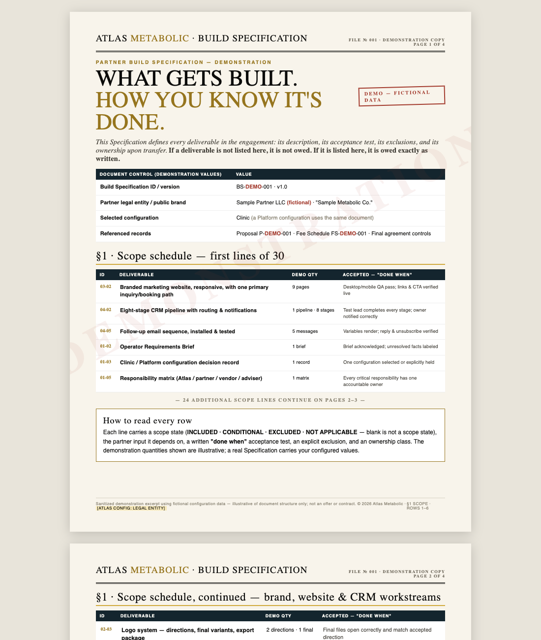 Demonstration Build Specification excerpt